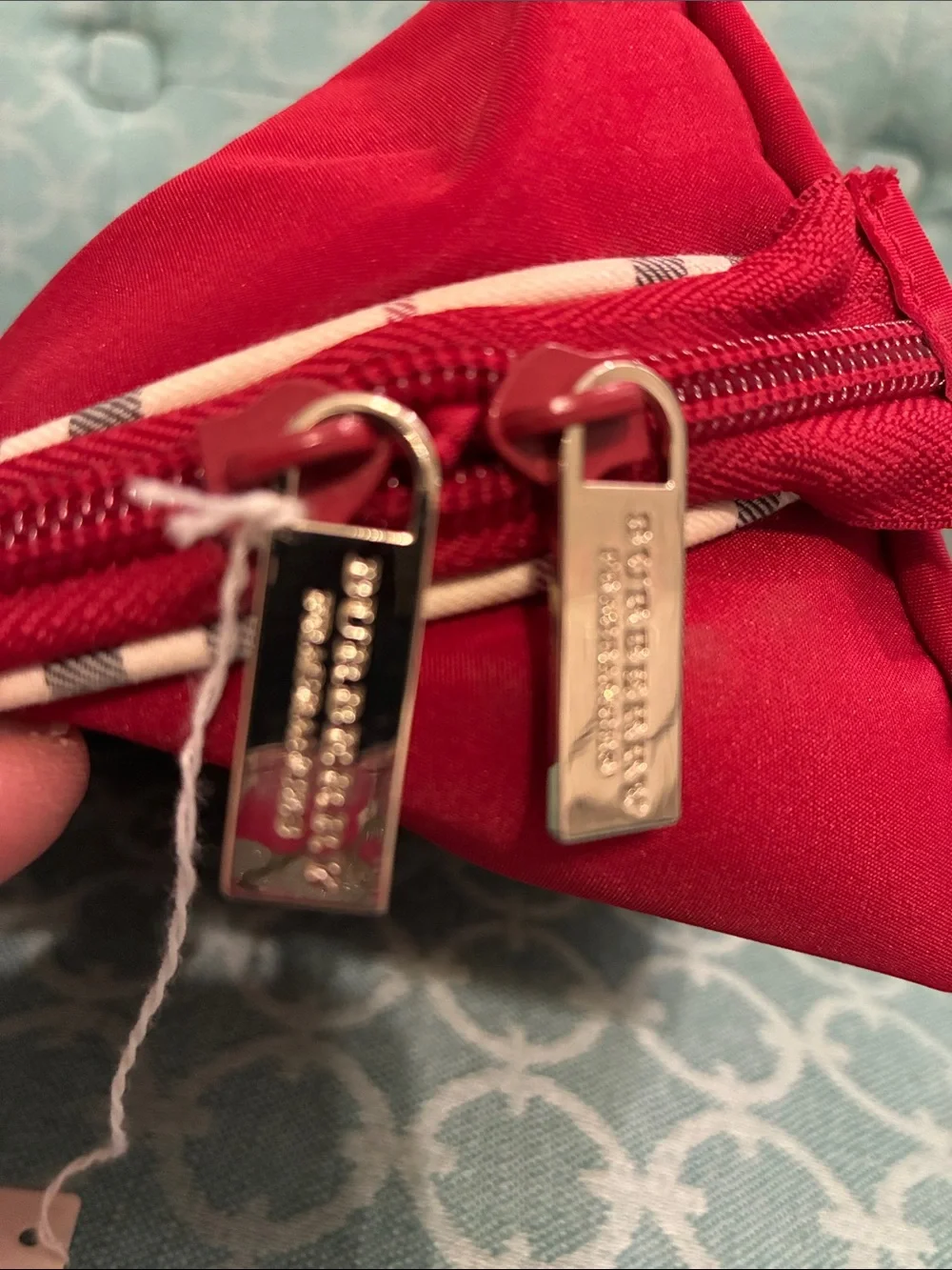 Burberry Red Cosmetic Pouch with Signature Check Trim